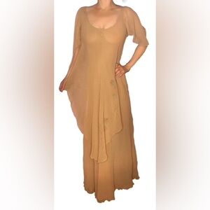 🌷St Simon🌷 Gorgeous Vintage 1970s Tan Beige Elegant 3 Tier Sheer Dress